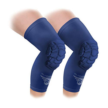 Bucwild Sports Pro Compression Padded Knee Sleeves Knee Pads Youth & Adult Basketball Football Wrestling Volleyball 1 Pair - color: Navy Blue, size: Small (Teen/Young Adult)