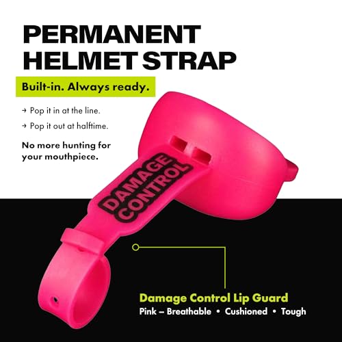 DAMAGE CONTROL Pacifier Football Mouth Guard – Permanent Strap – Hot Pink | Youth Football Mouthpiece, No Boiling, Breathable Design, Protects Lips & Teeth, Works with Braces - color: Hot Pink