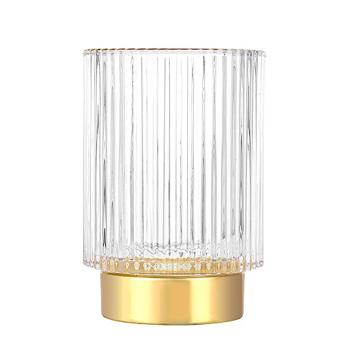 DASITON Makeup Brush holder Organizer,Crystal Cosmetic Makeup Brush Glass Brushes Storage Holder, Vintage Make Up Brush Cup Pen Pencil Holder striped vase(Clear L) - color: Clear, size: L