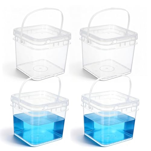 Bucket with Lid - 4 Packs Square Clear Plastic Storage Containers, Food Safe with Handle, Airtight Pressure Lids for Kitchen & Home(Clear, 68 oz) - color: Clear, size: 68 oz