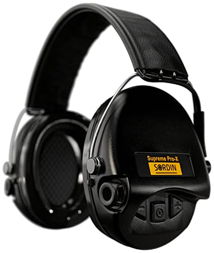 Sordin Pro-X Ear Muffs - Active and Electronic Ear Defenders w/Leather Headband - Gel Pads - Earmuffs for Hunting & Shooting - color: Black