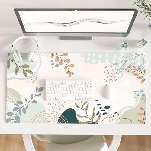 Faux Leather Large Mouse Pad, Office Desk Mat, 31.5"x15.7", Green Pink | Desk Décor Accessories, Extended Size, Waterproof & Easy to Clean, Smooth Surface, Non Slip Desk Organization - color: Silhouette Plants-b, size: 31.5L x 15.7W inches
