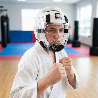 Taekwondo Headgear Karate Headgear with Removable mask for Sparring Partner Muay Thai Taekwondo Karate MMA Training Youth Adults - color: white, size: X-Large