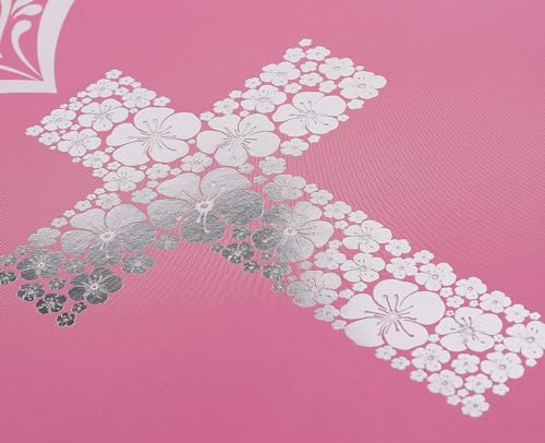 JWSCYSY 15.7" Extra Large Pink Gift Bag with Metallic Silver Floral Cross Design, Card and Tissue Paper for Baby Girl Baptisms, Christenings, First Communions Religious - color: Pink 15.7"