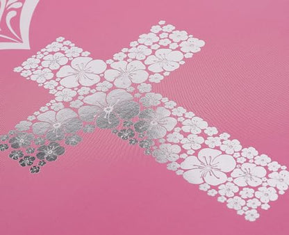 JWSCYSY 12.6" Large Pink Gift Bag with Metallic Silver Floral Cross Design, Card and Tissue Paper for Baby Girl Baptisms, Christenings, First Communions Religious - color: Pink 12.6"