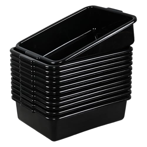 12-Pack Commercial Bus Tub Bin, 13 L Bus Box | Black Plastic Tote Box for Restaurant Dishwashing, Bussing Tables, Cleaning, Food Prep and Storage - size: 13 L