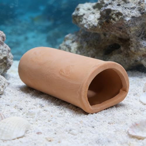 2pcs Aquarium Plecos Cave, Clay Fish Spawning Cave Fish Tank Ornaments for Shrimp Shelter Breeding Tube Hiding Rest and Play