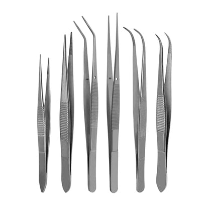 Fine Point - Micro Tweezers Forceps - Splinter Remover Pliers Stainless Steel Straight & Curved, Sets (6 pcs Set (3Str/3cud)) - size: 6 pcs Set (3Str/3cud)