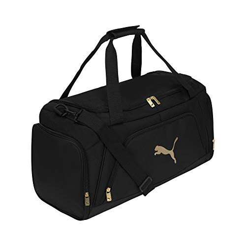 PUMA Accelerator Duffel Bag with Removable Strap & Shoe Pocket - color: Black/Gold
