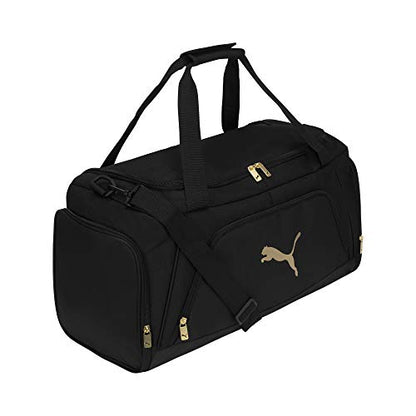 PUMA Accelerator Duffel Bag with Removable Strap & Shoe Pocket - color: Black/Gold