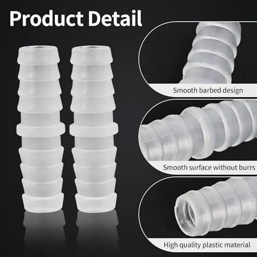 5-Pack 3/8" Barbed Fitting, Universal | Plastic Barbed fitting; for air, water, fuel lines; fits aquarium, water pump, irrigation systems - size: 3/8