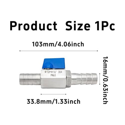 5/8” 304 Stainless Steel Mini Barb Ball Valve, Hose Shut Off Valve with Clamps, Corrosion Resistant Shut-Off Switch for Water, Gas, Fuel, Drip Irrigation - size: 5/8”