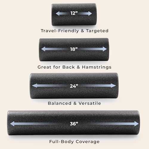 Sunny Health & Fitness High-Density Foam Roller 12" to 36", for Stretching & Muscle Recovery – Black, Blue, Pink - color: Black, size: 24-Inch