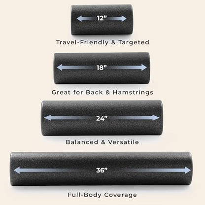 Sunny Health & Fitness High-Density Foam Roller 12" to 36", for Stretching & Muscle Recovery – Black, Blue, Pink - color: Black, size: 24-Inch
