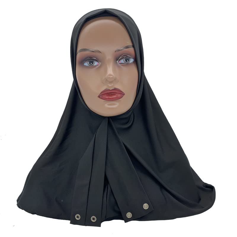 AIBEARTY Women Fashion Instant Muslim Turban Hijab with Snap Fastener Breathable Headscarf Bonnet Cap Turban Hat Shawl - color: Black
