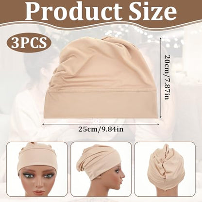 Nogeqi 3 Pcs Hijab Undercap Non Slip Under Scarf Hijab Caps for Women, Solid Color Under Caps for Hijabs, Stretchy Breathable Undercap Tube Bonnet (Black, White, Beige)