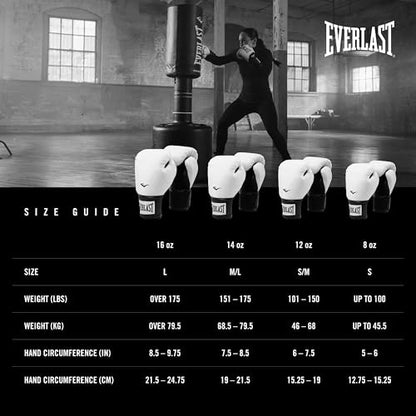 Everlast Prostyle 2 Boxing Gloves, Entry Level Training Gloves for Men and Women, Secure Fit Hook and Loop Closure & Ventilation, Heavy Bag & Speedbag Training - color: White, size: 12 oz