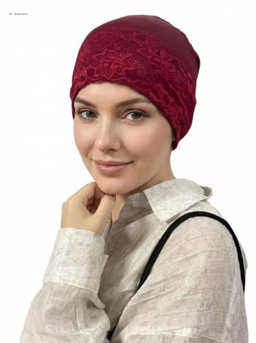 Lucky staryuan® 3 Pack Lace Hijab UnderCap for Women, Non Slip Hijab Cap, Islamic Muslim Under Scarf for Women - color: Army Green Navy Blue Wine Red