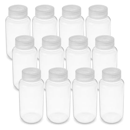 United Scientific™ Sample Bottles with Lids, Polypropylene, 250ml, 12-Pack | 8 oz Wide Mouth Reagent Bottle, Autoclavable, Leakproof, BPA & Phthalate Free, Laboratory Grade Plastic Bottles with Lids - size: 8 oz (Pack of 12)