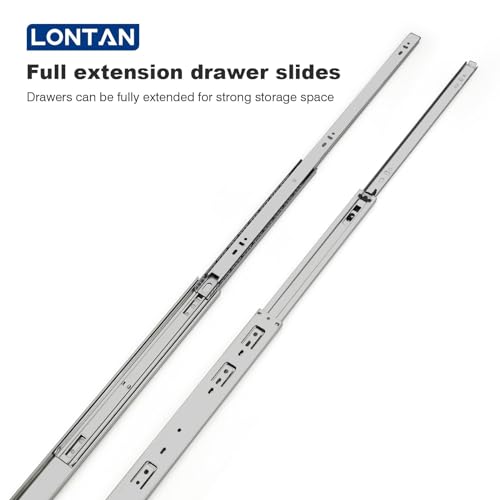 LONTAN 10 Pairs Side Mount Drawer Slides 16 Inch Heavy Duty Cabinet Rails | 100lb Load Cold Rolled Steel; 3-Section Full Extension; Smooth Ball Bearing Glides; Quick Release Easy Setup Replacement - color: Silver, size: 16 Inch - Drawer Slide