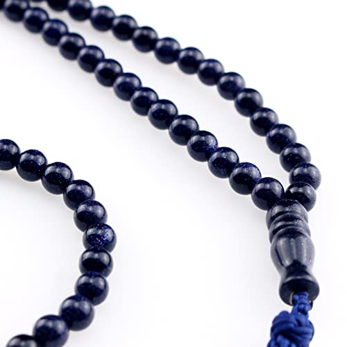 Muslims Islamic Dhikr Tasbeeh 99 Tasbih Prayer Beads, Blue Sandstone Beads with Tassel