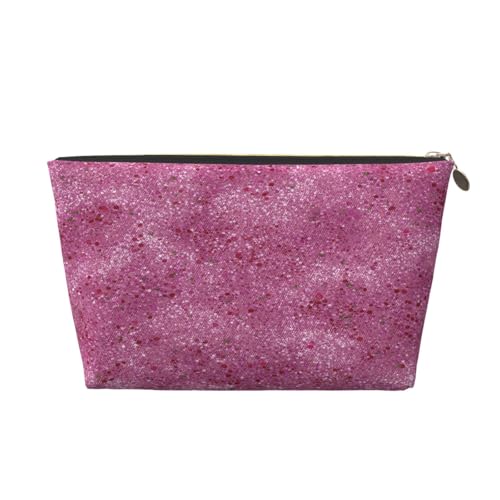 Leather Makeup Bag for Purse, Waterproof Small Toiletry Bag with Zipper, Cute Cosmetic Bags for Women, Pink Glitter with Tiny Travel Pouch - color: Pink Glitter With Tiny