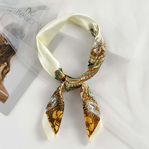 QBSM Womens 23.6 inch Satin Silk Feeling Formal Square Neck Scarf Head Hair Wraps Kerchief - color: Cashew-creamy-white