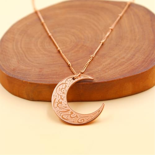 Stainless Steel Arabic Moon Pendant Necklace - Islamic Allah Symbol Jewelry for Men and Women - Religious Amulet Talisman Gift YA4979 - color: rose gold moon pendant necklace