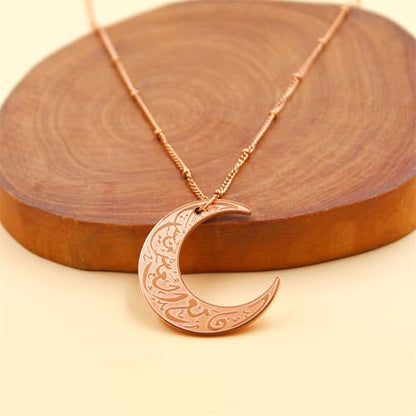 Stainless Steel Arabic Moon Pendant Necklace - Islamic Allah Symbol Jewelry for Men and Women - Religious Amulet Talisman Gift YA4979 - color: rose gold moon pendant necklace