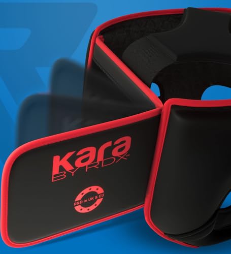 RDX Kids Boxing Headgear, MMA Training, Adjustable Padded Kara Muay Thai Juniors Head Gear, Kickboxing, Sparring, Martial Arts, Karate, Taekwondo Youth Girls Boys Helmet, Home Gym Workouts - color: Red