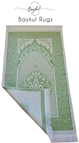BAYKUL Muslim Prayer Rug-Islamic Turkish Velvet Rugs-Great Ramadan Gifts-Janamaz Prayer Mat for Women Men-Portable Carpet Muslims Mats-Praying Rugs Islam-Sajadah-Gift Praying Beads 99 (Green) - color: Green