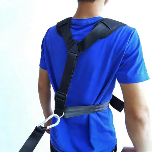 Exercise Sled Harness Tire Pulling Strap, Nylon Resistance Band for Gym Fitness Training, 150cm (59 inch) Length, Adjustable Shoulder Straps