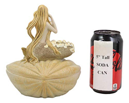 Ebros Gift Sand Brown Abstract Mermaid Sitting On Giant Sea Shell Jewelry Box Figurine With Sea Shell Ornaments 7" High Nautical Ocean Mermaids Siren Of The Seas Home And Bathroom Decorative Statue