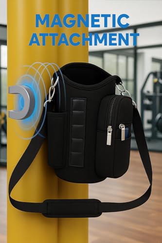 Magnetic Gym Bag Water Bottle Carrier Holder with Phone Pockets & Shoulder Strap,Gym Bag Accessories Organizer - color: Pink