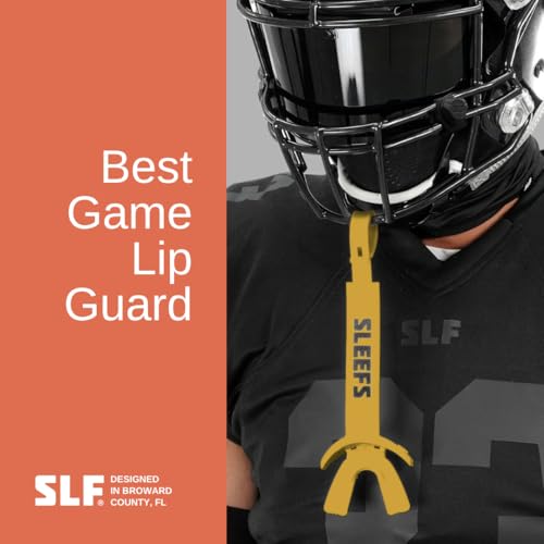 SLEEFS X Gold Football Mouth Guard - Lip/Mouthguard with Helmet Strap - Lip/Teeth Protector Mouthpiece - Moldable - for Youth/Adults, Men & Women Mouth Guard, Maximum Air Flow, Lacrosse, All Sports - color: Gold