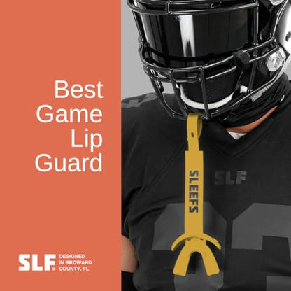 SLEEFS X Gold Football Mouth Guard - Lip/Mouthguard with Helmet Strap - Lip/Teeth Protector Mouthpiece - Moldable - for Youth/Adults, Men & Women Mouth Guard, Maximum Air Flow, Lacrosse, All Sports - color: Gold