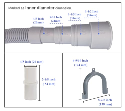 6.5ft Washing Machine Drain Hose Extension Kit - Universal for Washer, Dishwasher & Dehumidifier, 7-Piece Set with U-Bracket, 4 Clamps & Adapter - size: 6.5Feet