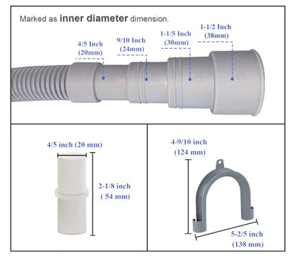 6.5ft Washing Machine Drain Hose Extension Kit - Universal for Washer, Dishwasher & Dehumidifier, 7-Piece Set with U-Bracket, 4 Clamps & Adapter - size: 6.5Feet