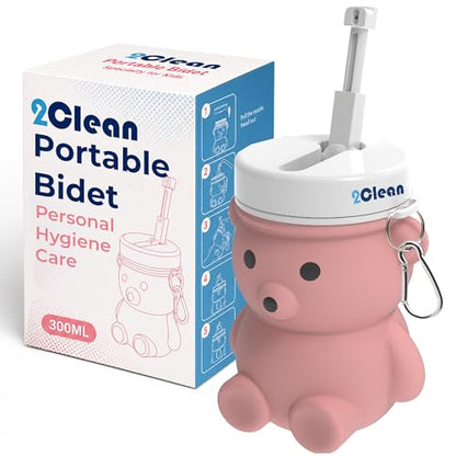 2Clean Portable Travel Bidet 300ml Collapsible Peri Bottle Handheld Sprayer - color: Pink