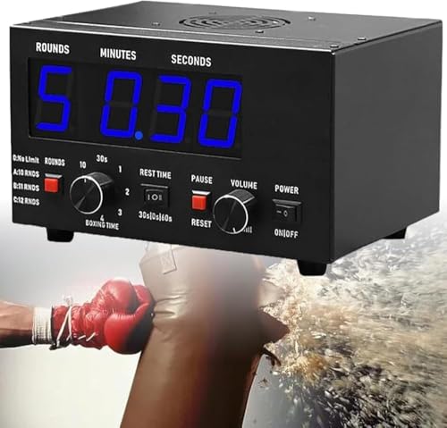 Classic Boxing Interval Timer, Professional Gymnastics Timer with LED Display, 1-12 Challenge Rounds and Adjustable Buzzer, 30S-10min Workout and 0/30/60S Rest Time(Color:Blue) - color: Blue