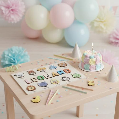 First Birthday Gifts for Girl, Personalized Baby Gifts, Wooden Puzzles for Toddlers 1-3, Animal Toys for Toddlers 1-3, Customized Baby Gift, 1-2 Year Old Toys - Set 3 - style: Animals - 10 Figures