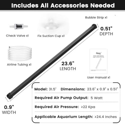 hygger Weighted Nano Mist Bubble Wall Bar, 23.6" Self-Sinking ABS Air Stone Strip with Gentle Oxygen Diffuser for Freshwater & Marine Aquarium, Hydroponics - size: 23.6 Inch