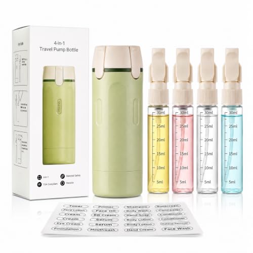 4 in 1 Travel Dispenser Bottle, TSA Approved Leakproof Rotatable Container Green