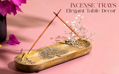 Incense Holder for Sticks Hand Carved - Tree of Life - Incense Burner/Ash Catcher- Handmade Wooden Insence Tray – Modern Gift Home/Room/Kitchen Décor 11x4x1.5 Inch - style: LIFE TREE BROWN