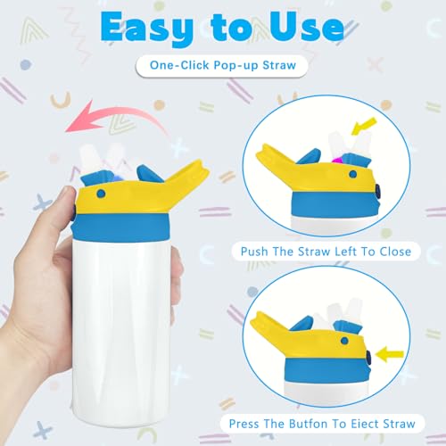 12oz Replacement Lid with 2 Straw for Kid Tumbler,Leak-Proof and Spill-Proof Straw Lids for ZONEGRACE Mocaru,BPA Free,Inner Diameter2.4IN (Blue, 1 Pack) - color: Blue
