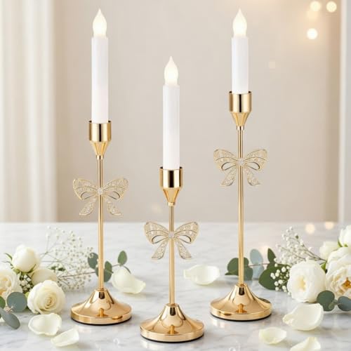 Ceenna 3 Pcs Gold Bowknot Candlestick Holders, 3 Size Candle Holder - style: Bowknot