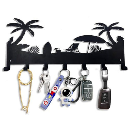 Wall Mounted Metal Key Rack 7 Hooks Heavy Duty Home Entryway Organizer | Wall Key Hanger for Entryways, Hallways, Kitchens - color: Coco