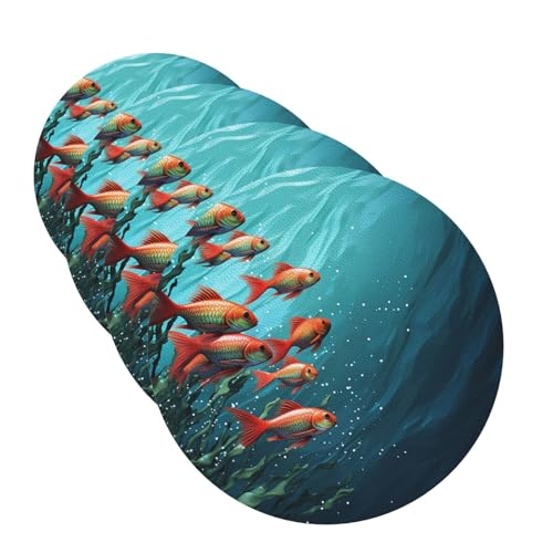 Drink Coasters Set of 4 Leather Coasters for Drinks Fish Aquarium Round Cup Mat Pad Easy Clean Bar Coasters Heat Resistant Funny Cup Coasters for Tabletop Protection,4 Inches - color: Round Shape
