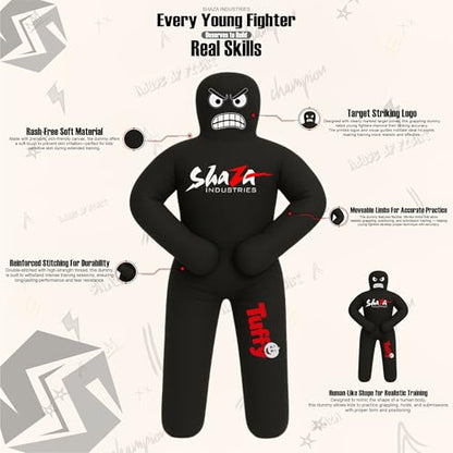 Shaza Toffy Youth Wrestling Dummy, Unfilled Canvas Training Partner, Kids Combat Practice Equipment - color: Black