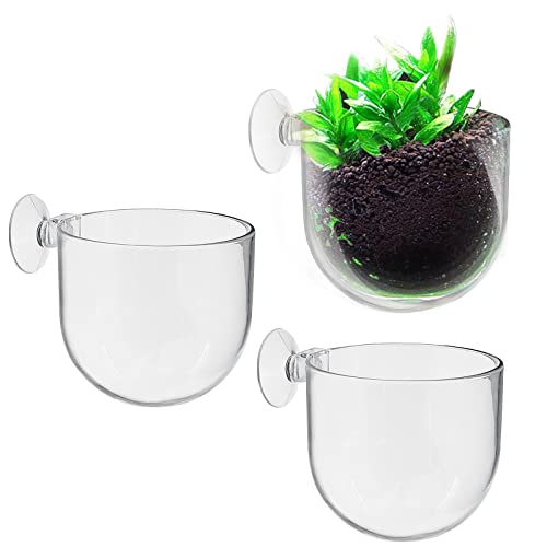 Uenhoy 3 Pcs Acrylic Aquarium Plant Pot Suction Cup Fish Tank Holder 2.44" | Acrylic Transparent Durable, Suction Cup Firm Hold, Bottom Permeable Hole For Roots, 2.44"x2.56", Fish Tank Aquarium Decor - size: 3 Pcs
